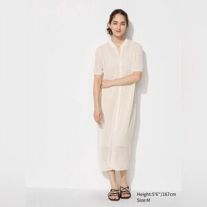 Uniqlo Cream Lace Knit Short Sleeve Dress, size large